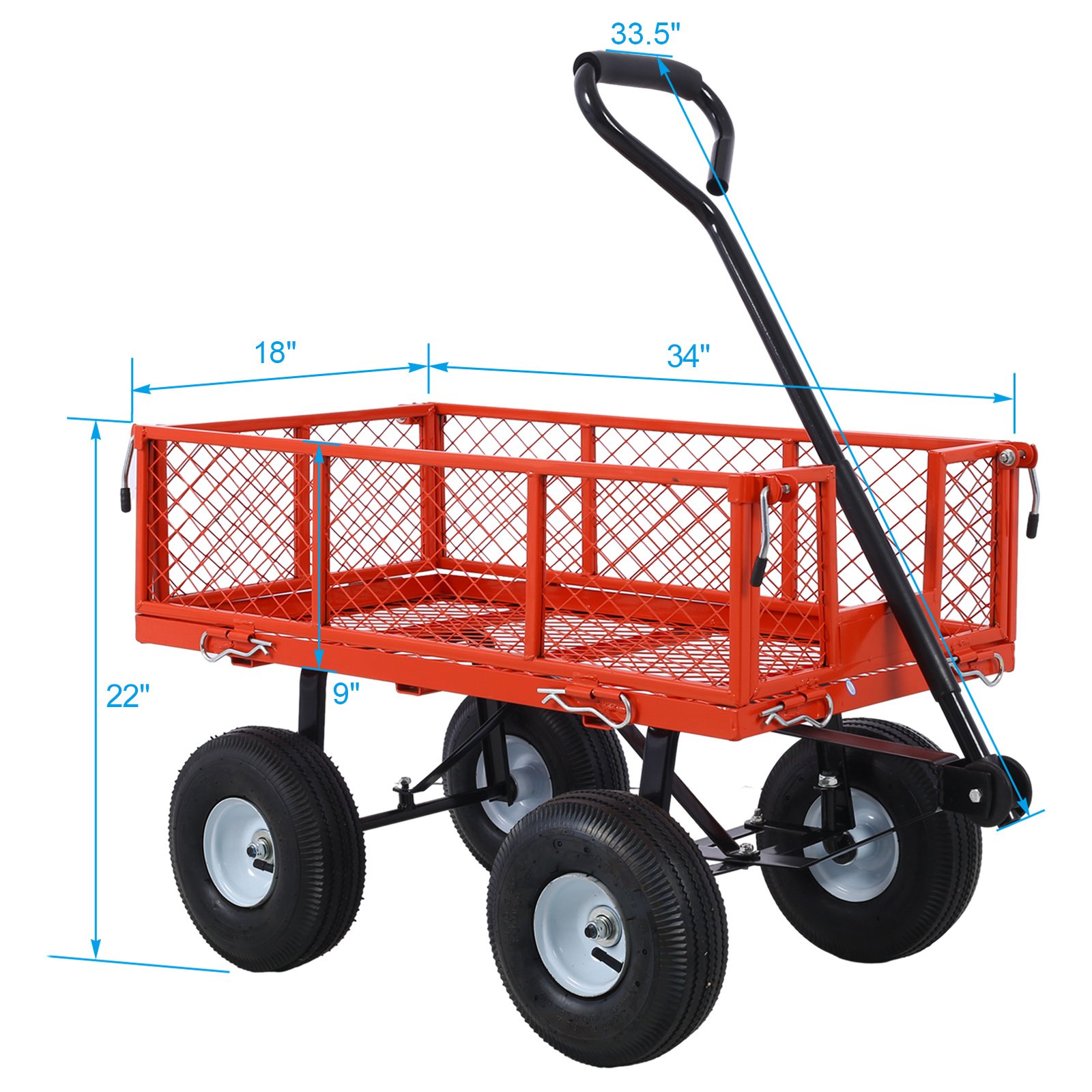 Steel Garden Cart, Steel Mesh Removable Sides, 3 cu ft, 550 lb Capacity ...